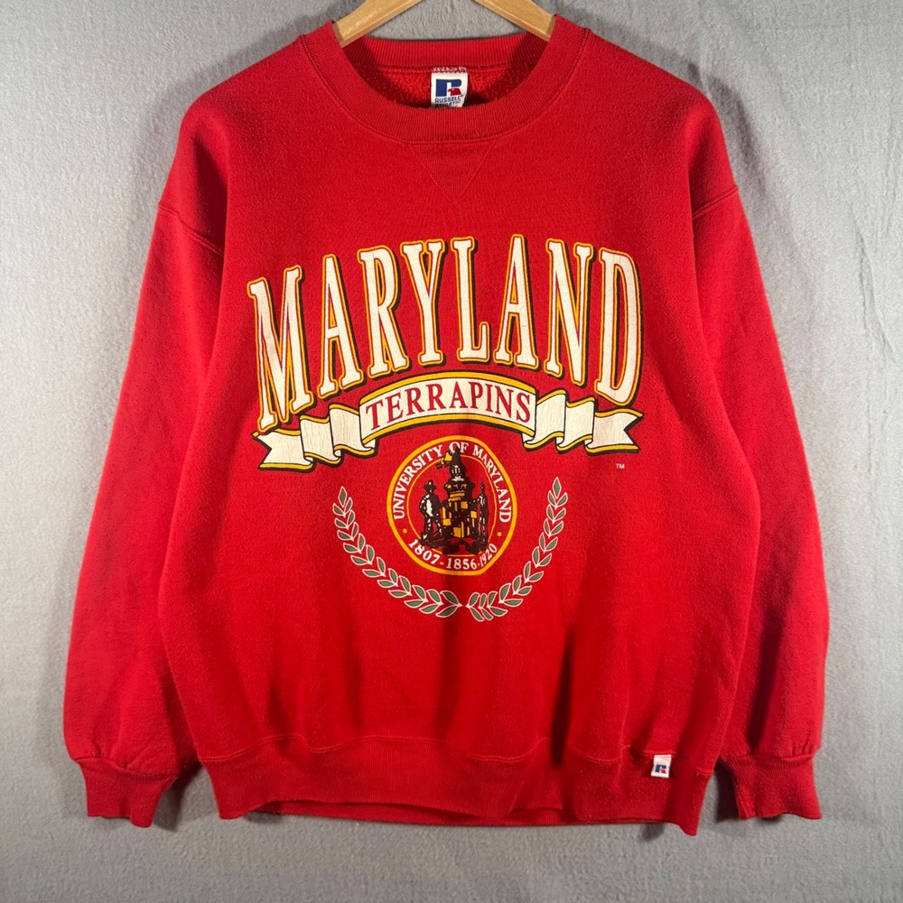 Vintage Russell Athletic Maryland Terrapins Sweatshirt Red Mens XL Made in USA